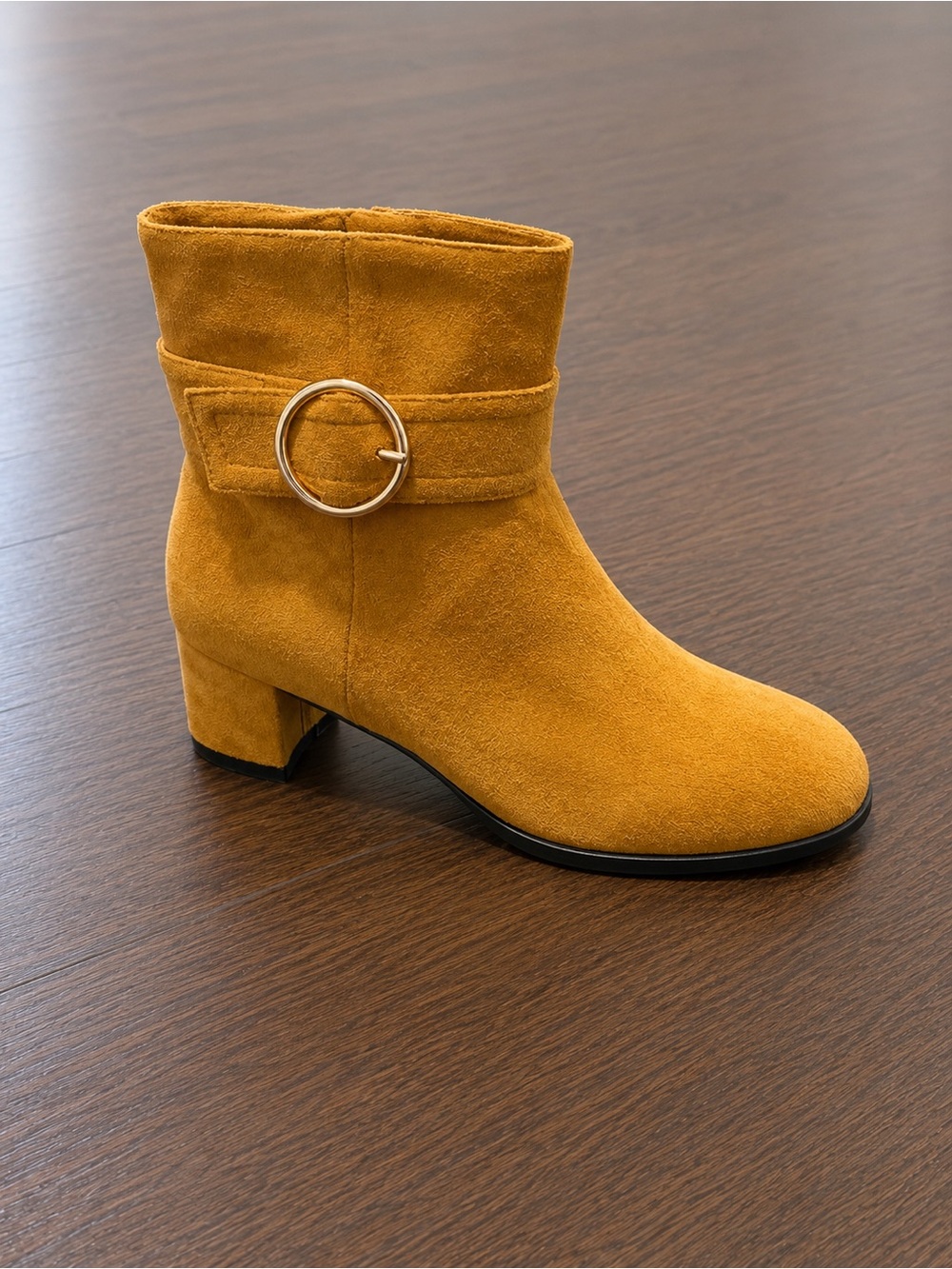MOVINSTEPS Low Chunky Heel Suede Ankle Boot in Mustard - Picture 2 of 9